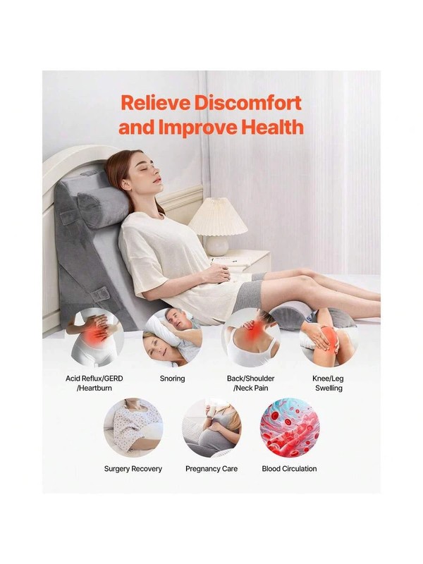 Wedge Pillow For Sleeping, 4 Pcs Adjustable Orthopedic Bed Wedge Set Dark Grey gallery