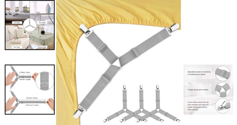 4 Adjustable Fitted Bed Sheet Holders - Elastic Clips to Stay in Place gallery