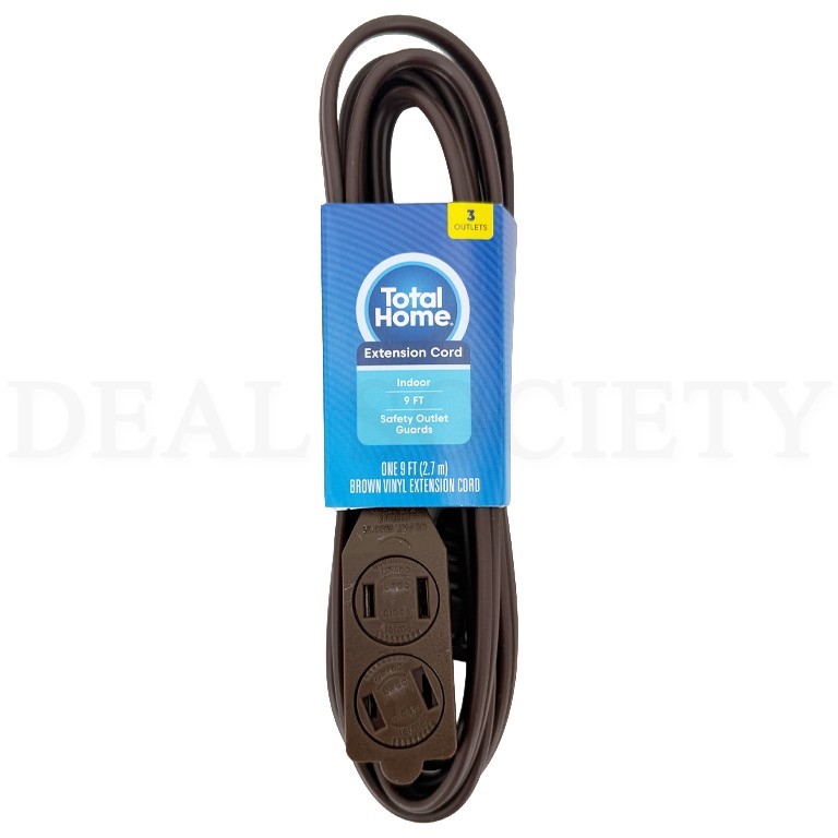 Total Home 3 Outlet Extension Cord 9ft Brown Vinyl Lot of 6 gallery