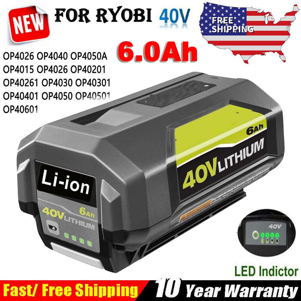 For RYOBI Cordless Battery OP4050A 40-Volt Lithium-Ion 6.0Ah High Capacity w/LED gallery