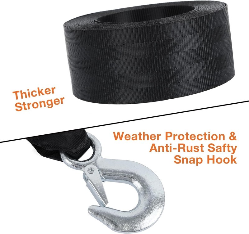 HEAVY DUTY BOAT TRAILER TOW REPLACEMENT WINCH STRAP ROPE 2" x20' WITH SNAP HOOK gallery