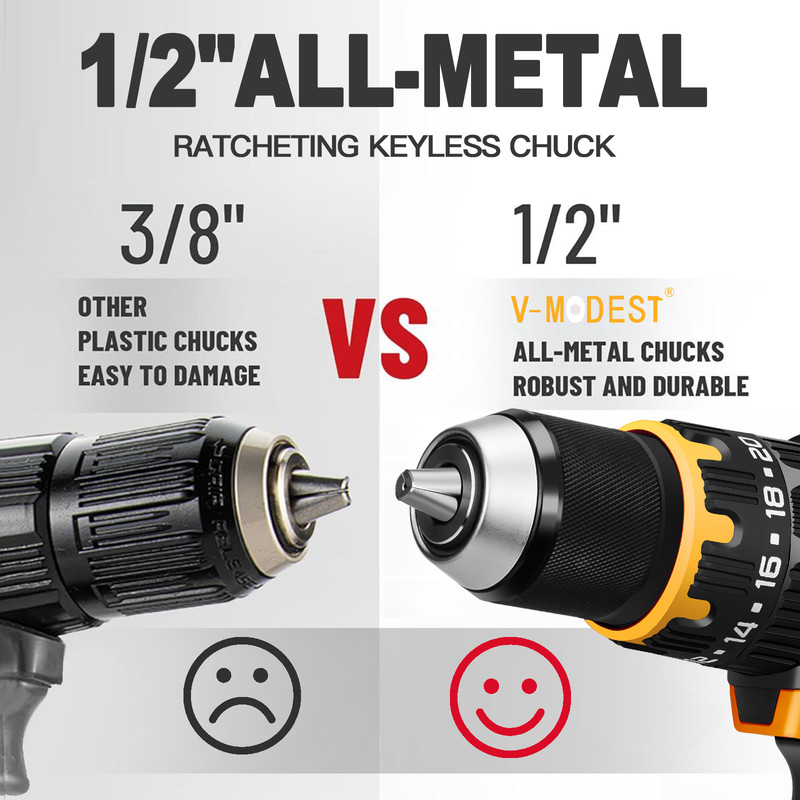 1/2" Brushless Cordless Hammer Drill/Driver For DEWALT 20V MAX Battery gallery