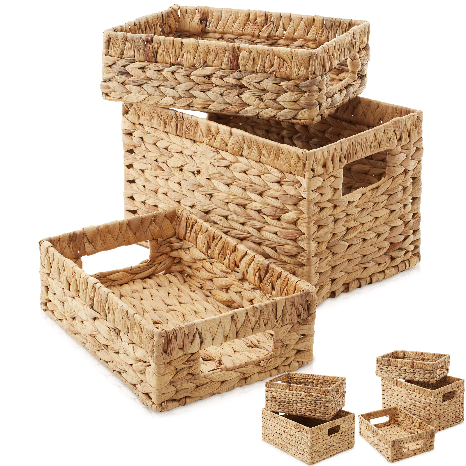 Hyacinth Wicker Storage Basket Set Woven Organizer Bins for Shelves, Natural gallery