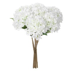 EZFLOWERY 5 Pcs Artificial Silk Hydrangea Flowers 18” Bouquet Arrangement White