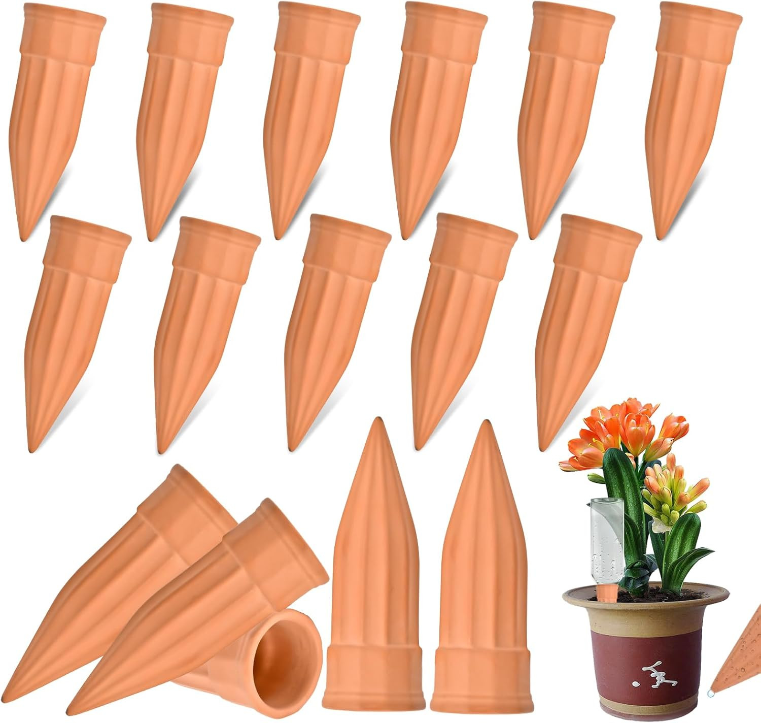 16 Pack Terracotta Plant Waterers - Self Watering Spikes and Watering Stakes ... gallery