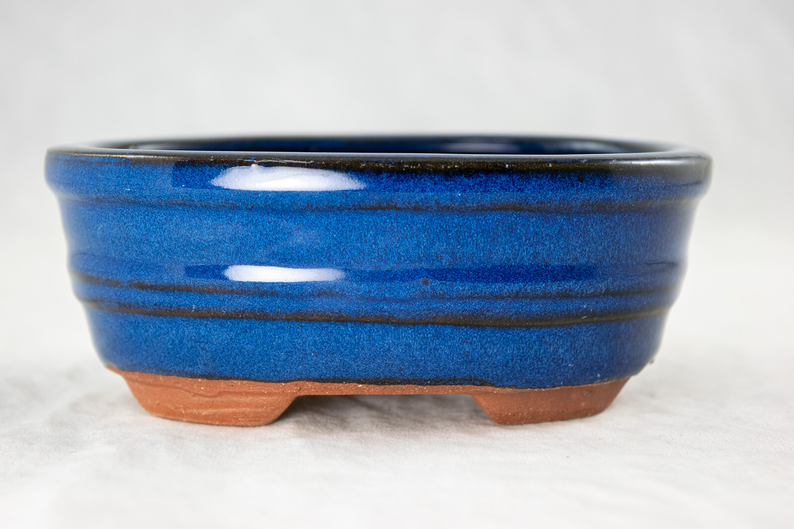 Oval Mame Shohin Bonsai / Succulent Pot + Mesh 5"x 4"x 2" - Blue Stain Glazed gallery