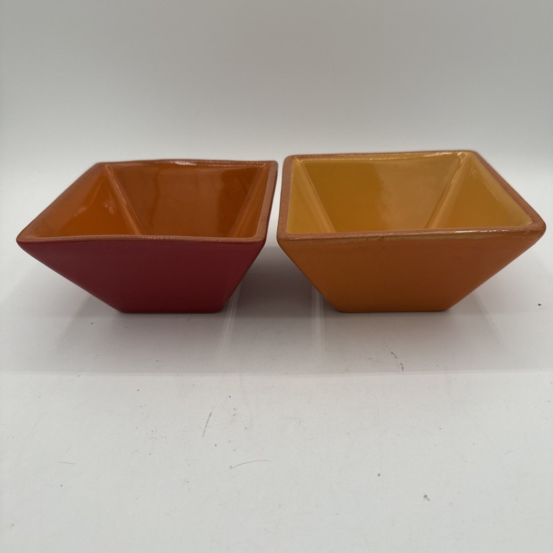 2 -Crate & Barrel 5” Square Red/Orange & Orange/Yellow Used See Description/Pic gallery