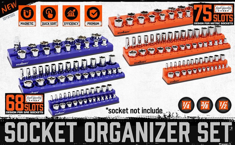 6PC Magnetic Socket Organizer Storage Holder Set 1/4 3/8 1/2 Metric SAE 143 Slot gallery