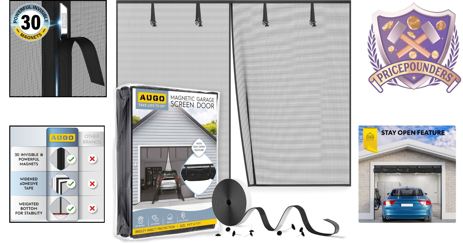 Garage Door Screen Fiberglass Mesh 9x7FT Magnetic Closure Heavy Duty gallery