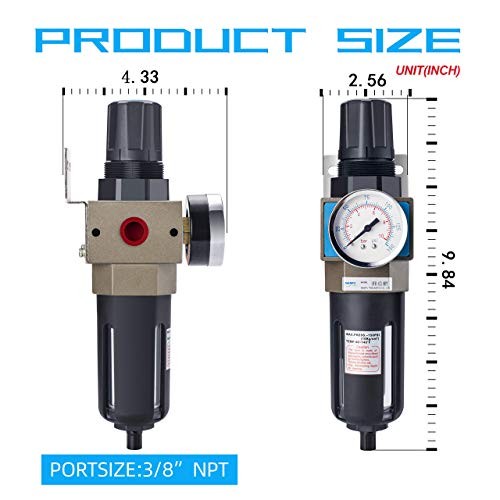 Compressed Air Filter Regulator, 5 Micron Brass Element, 0-150 psi 3/8" NPT gallery