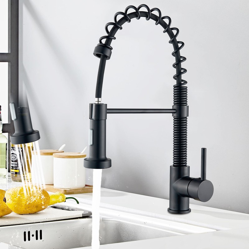 Matte Black Kitchen Faucet Sink Pull Down Sprayer Swivel Mixer Tap Single Handle gallery