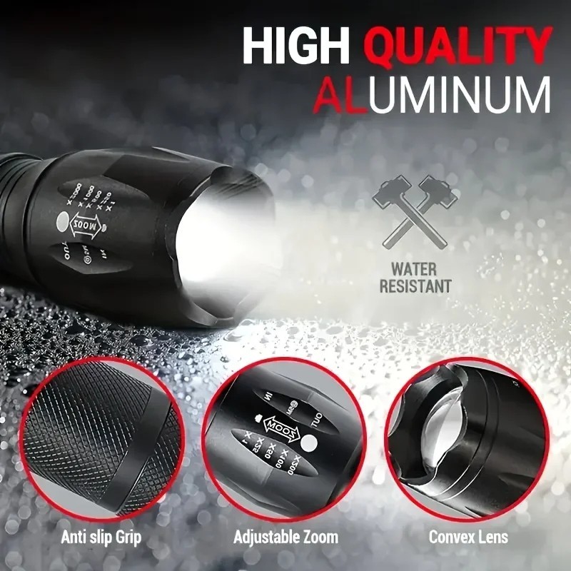 Super-Bright 90000LM LED Tactical Flashlight 5 Modes Zoomable Torch Searchlight gallery