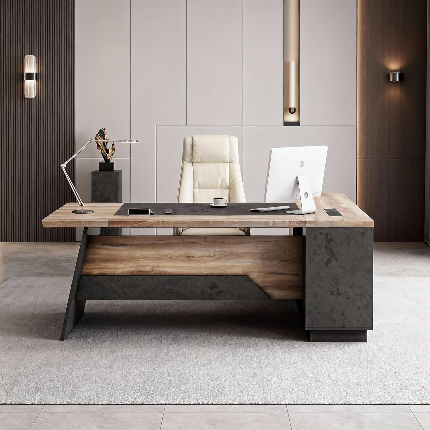 78.74in L-Shaped Large Computer Executive Office Desk w/Drawers & Storage Shelve gallery