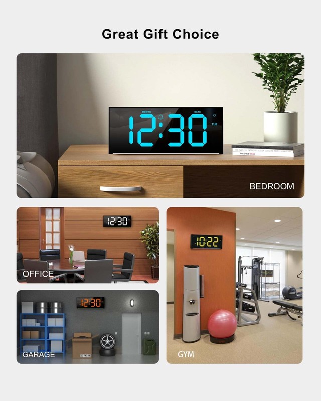 Large 12" Digital Wall Clock with Remote, RGB Color Changing, DST, Night Light f gallery