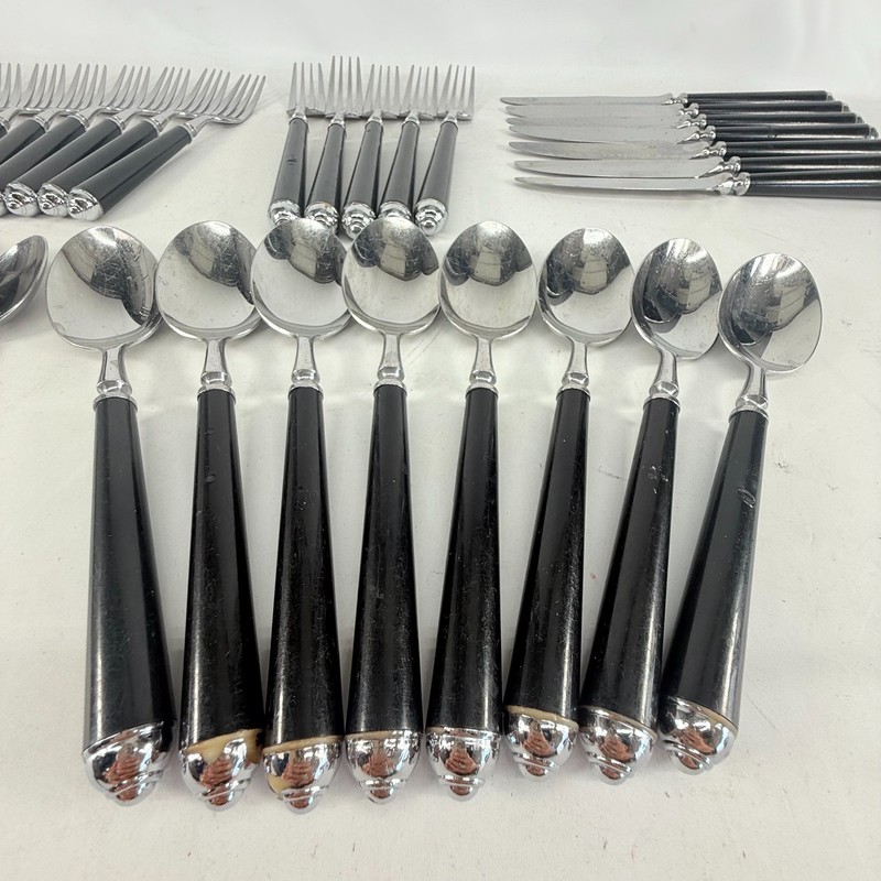Mikasa Claridge Black & Silver Flatware Set Lot of 36 Replacement Pcs Stainless gallery