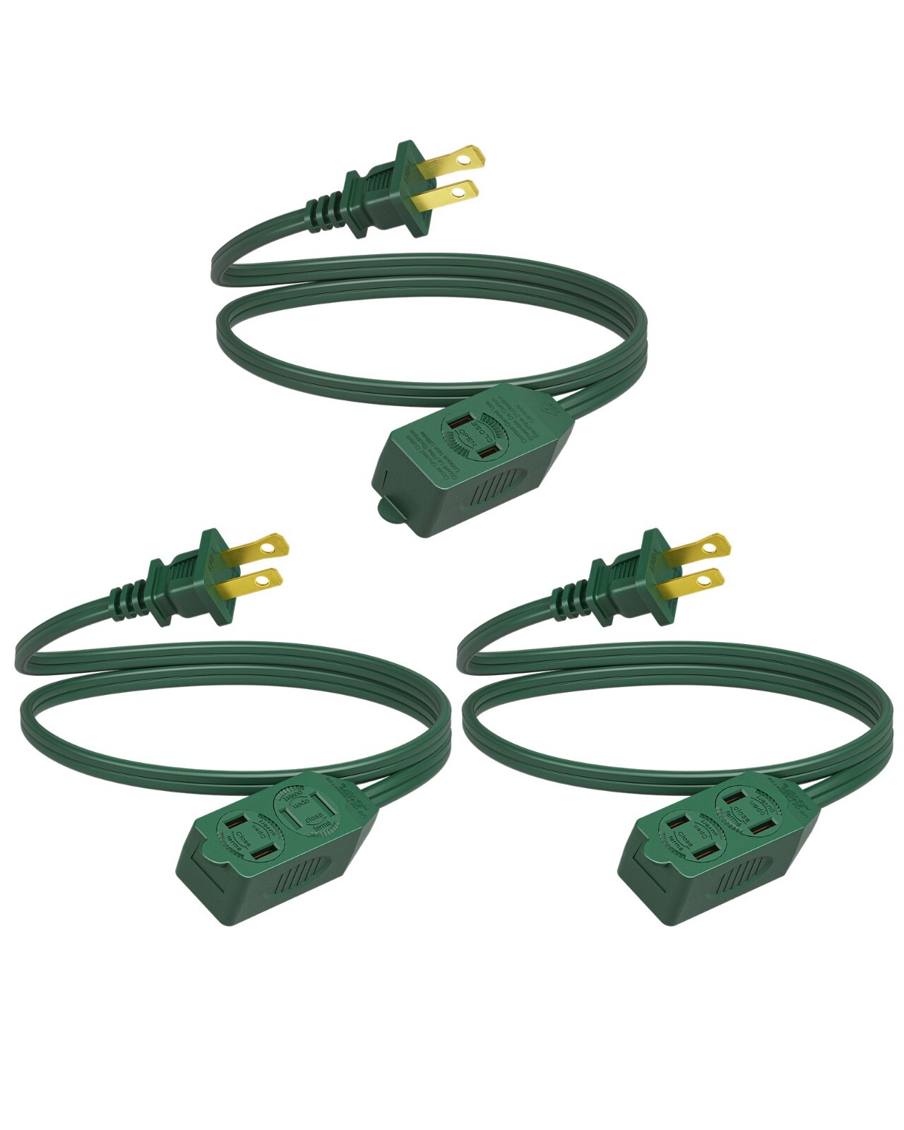 DEWENWILS 3-Pack 3 Ft Extension Cord with Multiple Outlets 2 Prong 16 AWG Green gallery