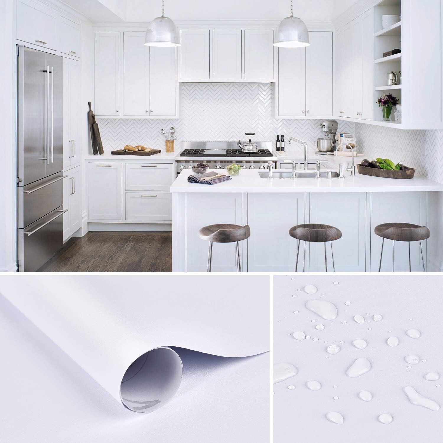 15.7" X 118" Matte White Wallpaper White Contact Paper White Peel and Stick Wall gallery