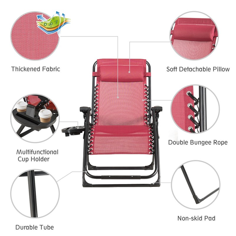 Zero Gravity Chair Oversize Lounge Chair Patio Heavy Duty Folding Recliner Red gallery