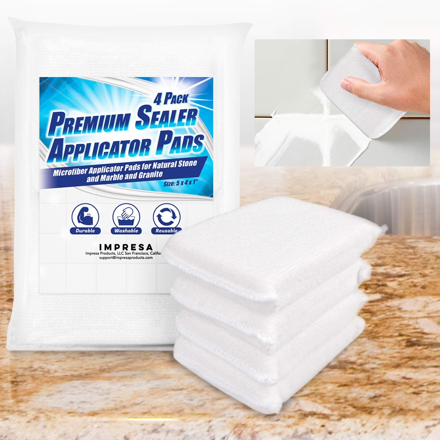 Impresa Reusable Microfiber Sealer Applicator Pads 4-Pack - Multi-Surface & Grou gallery