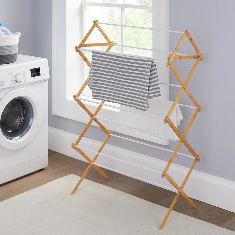 Space-Saving Collapsible Bamboo Laundry Clothes Drying Rack gallery