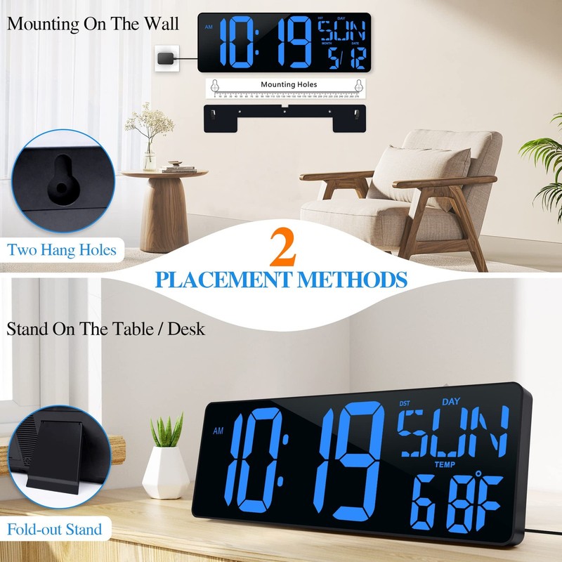 Large Digital Wall Clock with Remote Control 17.2" LED Large Display Timer wi... gallery