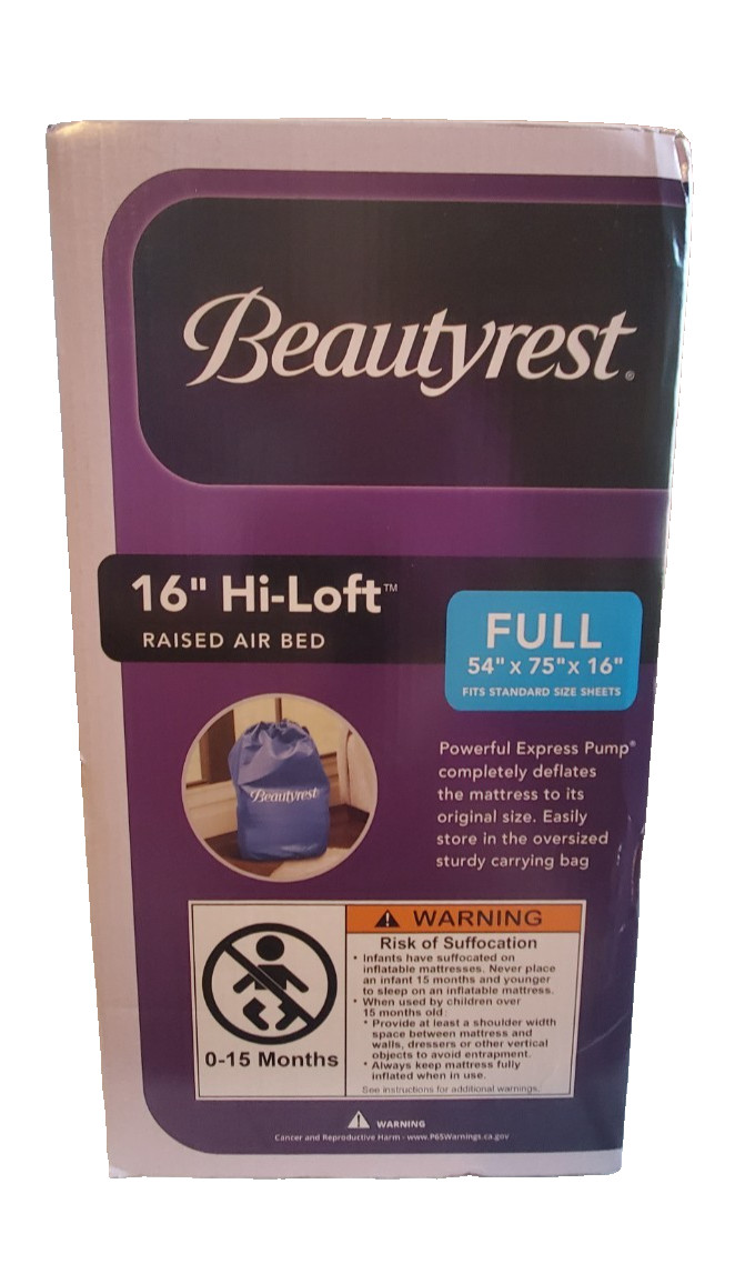 Beautyrest 16" Hi-Loft Full Sized Raised Air Bed W/Edge Support w/External Pump gallery