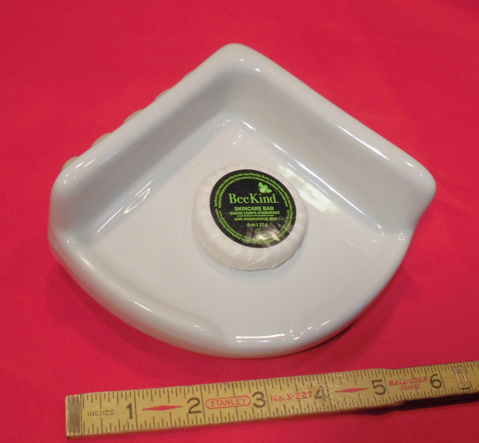 Vintage White; Extra Small Ceramic Corner Bath-Shower Soap Dish-Tray-Shelf 5" gallery