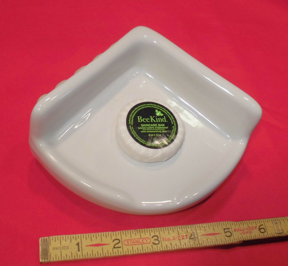 Vintage White; Extra Small Ceramic Corner Bath-Shower Soap Dish-Tray-Shelf 5"