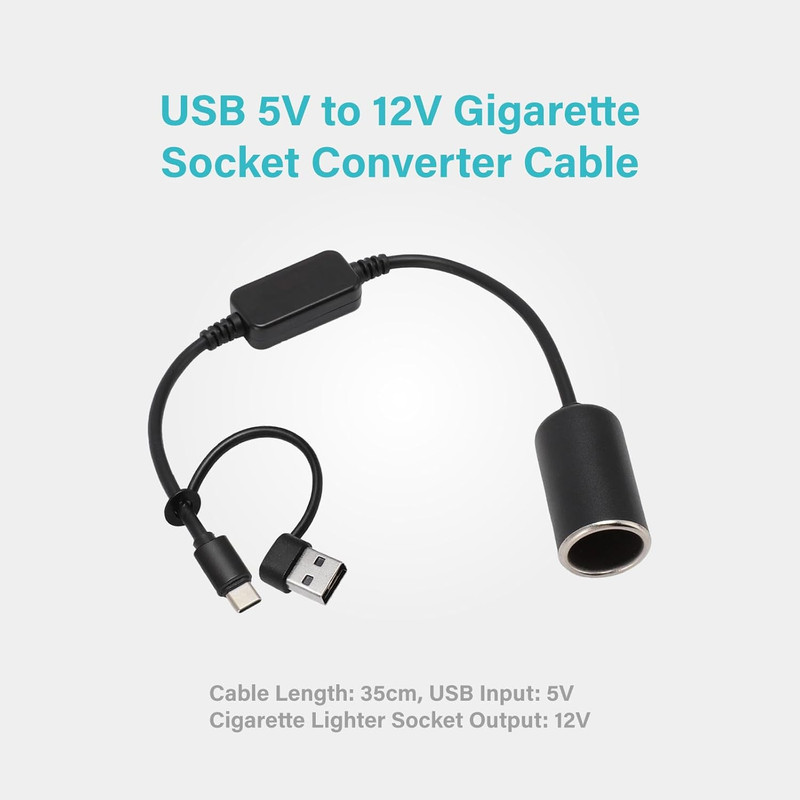 USB to Cigarette Lighter Adapter, 35Cm Cable, USB a & C Input 5V, 12V Car Cigare gallery