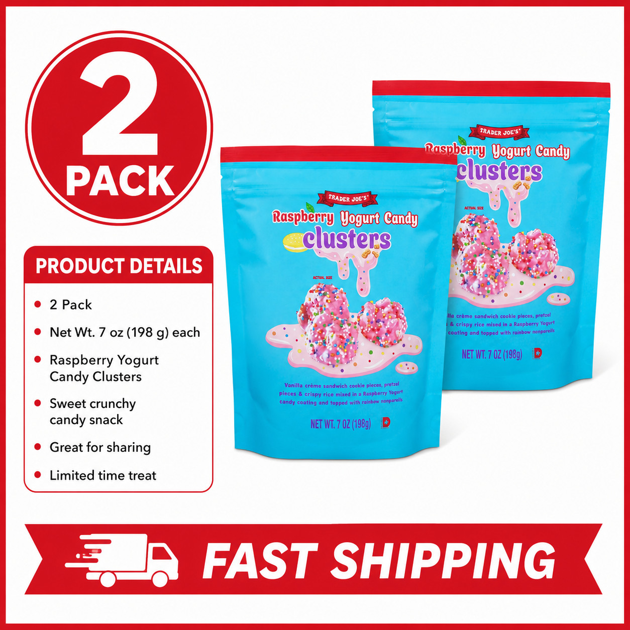 2 Pack Trader Joe's 7 oz. RASPBERRY YOGURT CANDY CLUSTERS Circus Animal gallery