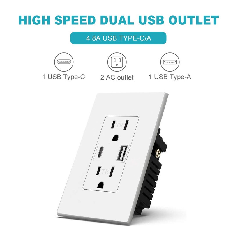1-10PCS USB Type C Wall Outlet Duplex Receptacle 15A, Smart 2.1A Quick Charging gallery