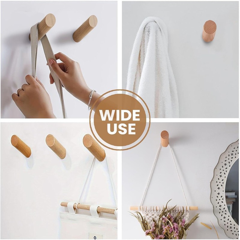 evory Wood Wall Hooks,5 5 Pack - Beech with Leather Strap, primary color gallery