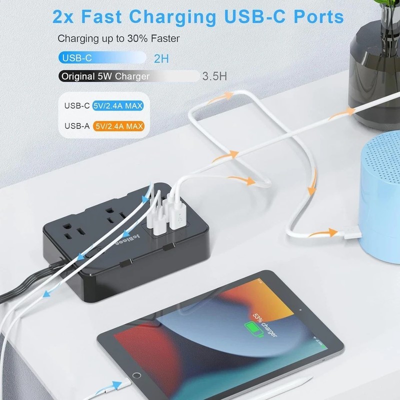 Flat Plug Power Strip Surge Protector, 5Ft Ultra Thin Extension Cord with 4 USB gallery