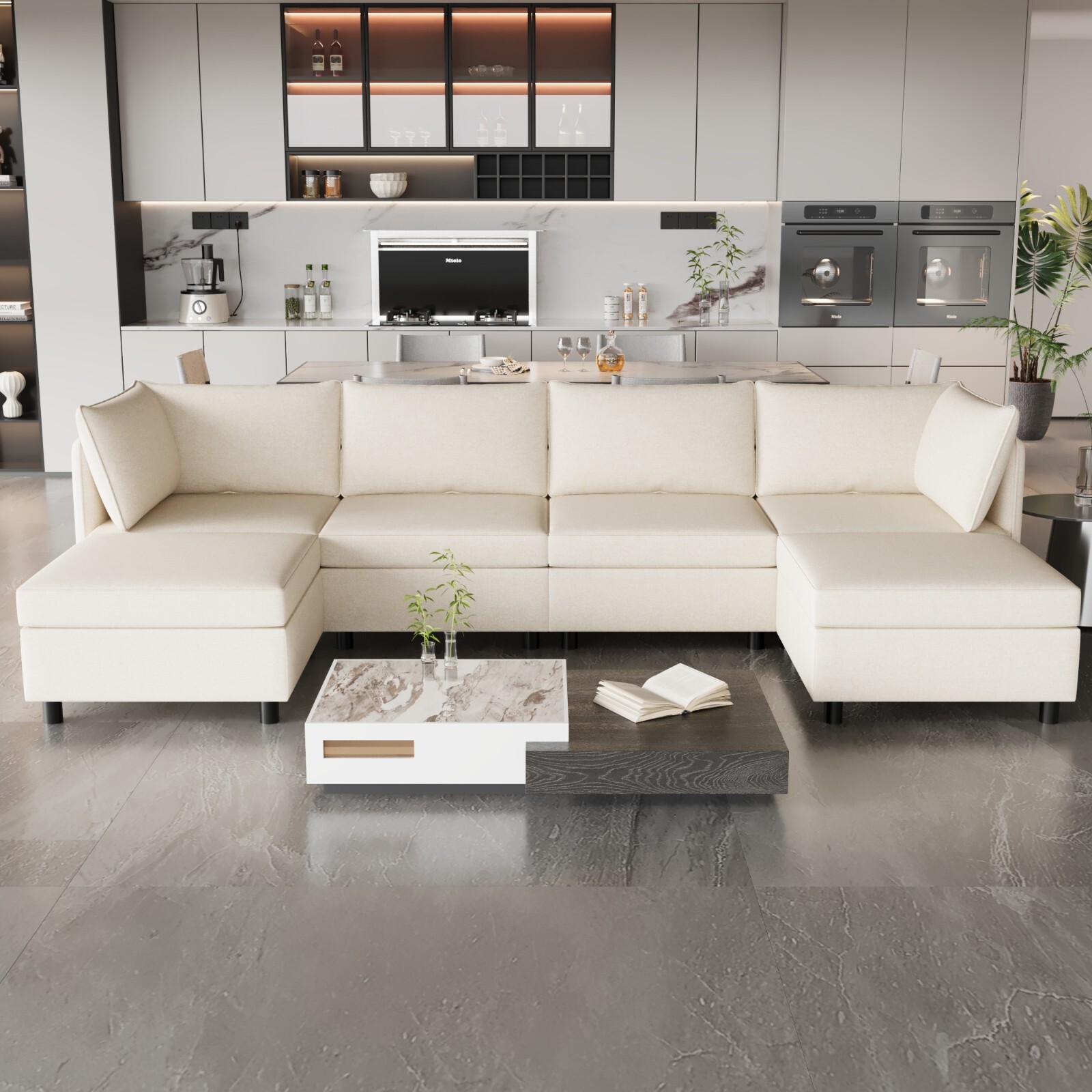 Modern U Shape Modular Sofa Convertible Sectional Couch with Storage Ottomans gallery