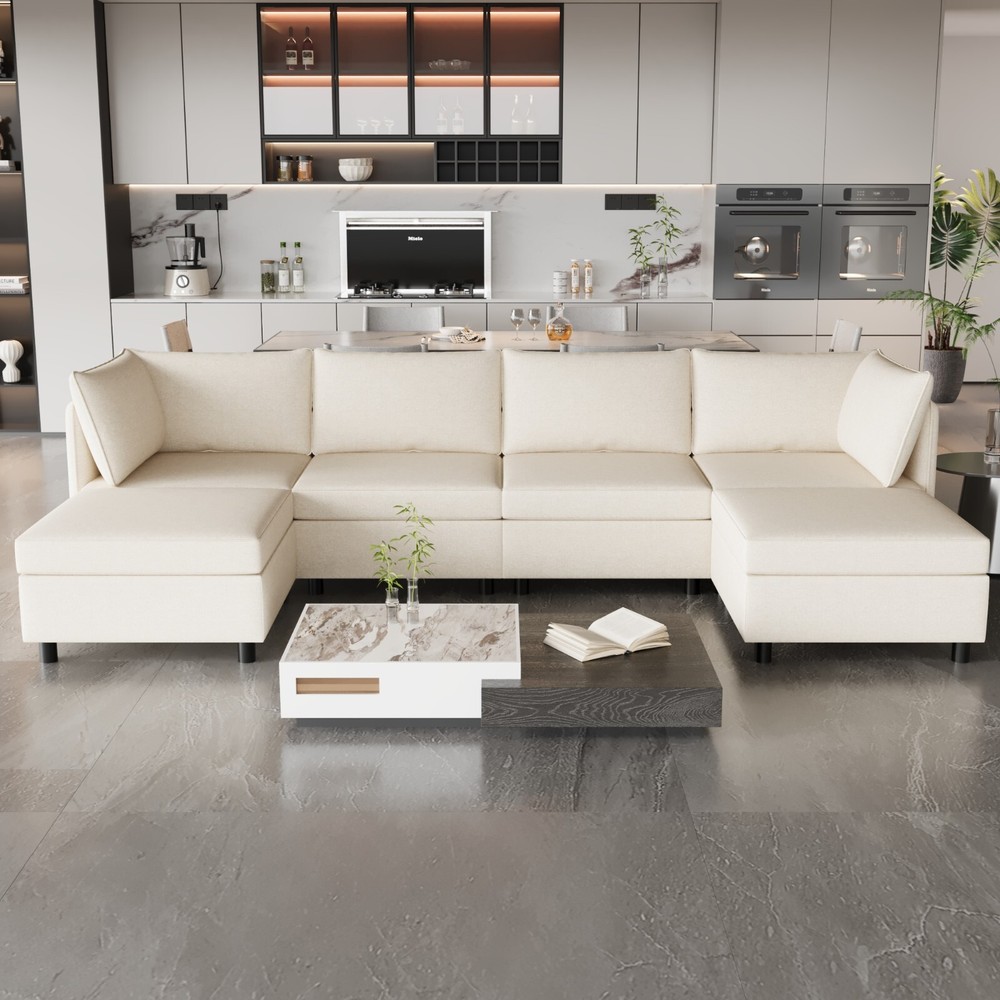 Modern U Shape Modular Sofa Convertible Sectional Couch with Storage Ottomans