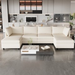 Modern U Shape Modular Sofa Convertible Sectional Couch with Storage Ottomans
