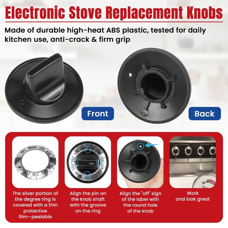 Fetechmate Electric Stove Knobs Black knob Blue,Gray,Green,Red,Yellow insert gallery