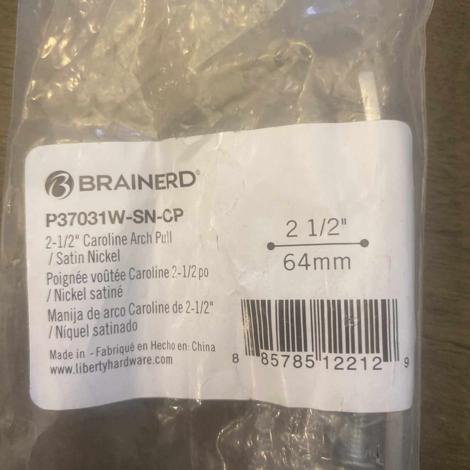 Brainerd Caroline P37031W-SN-CP 64mm Satin Nickel Arch Cabinet Pull gallery
