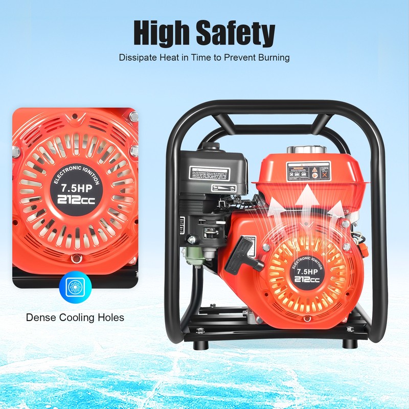 2" 7.5HP Gasoline Engine Water Pump Gas Powered Transfer Pump 4-Stroke 212cc gallery