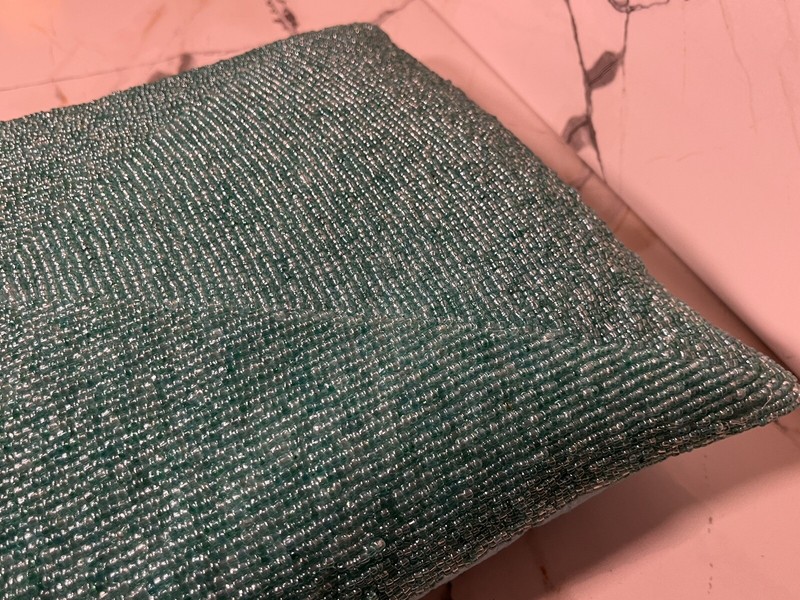 Pair of Rectangular Beaded Safavieh Duck Down Throw Pillows Turquoise gallery