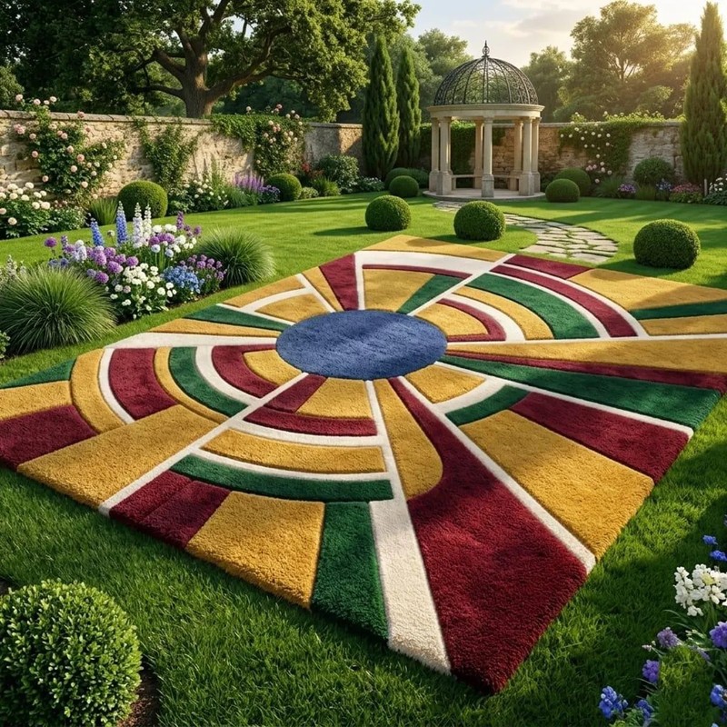 Luxury Geometric Art Deco Wool Rug Multicolor Gold Red Blue Green Living Room gallery