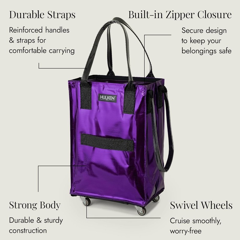 HULKEN (Small, Ultraviolet) Reusable Grocery Bag On Wheels, Carries Up to 66 lb gallery