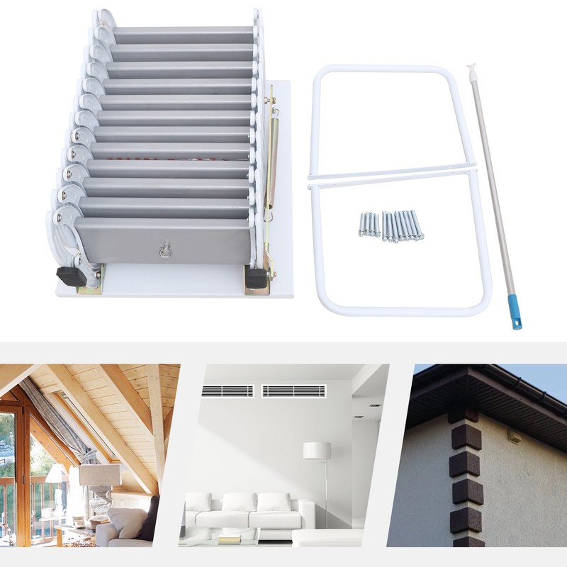 10ft Attic Ladder Folding Loft Ladder 12 Steps Stair Pull Down Ladder Wall-Mount gallery