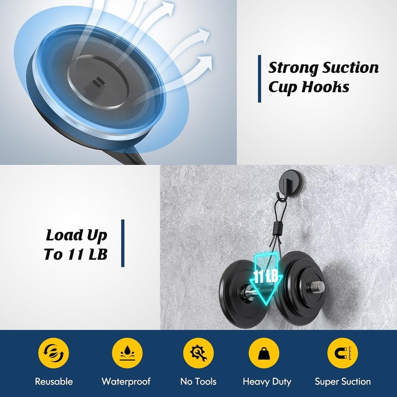 Suction Cup Hooks Shower Doors Tiles Mirrors Metals Black (2 Pack) Multi-Purpose gallery