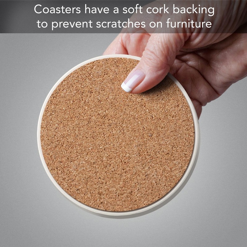 Vintage Flock 4 Pack Round Absorbent Stone Coasters with Protective Cork Backing gallery