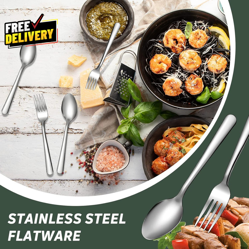 100Pcs Forks and Spoons Silverware Set Bulk Stainless Steel Flatware Cutlery Set gallery