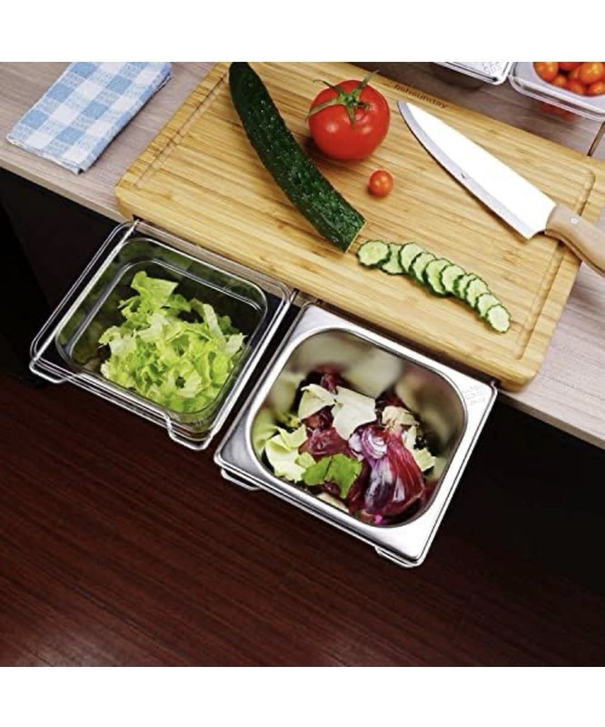 Extensible Bamboo Cutting Board with 4 Containers Juice Grooves M 15.7” x 10.2” gallery
