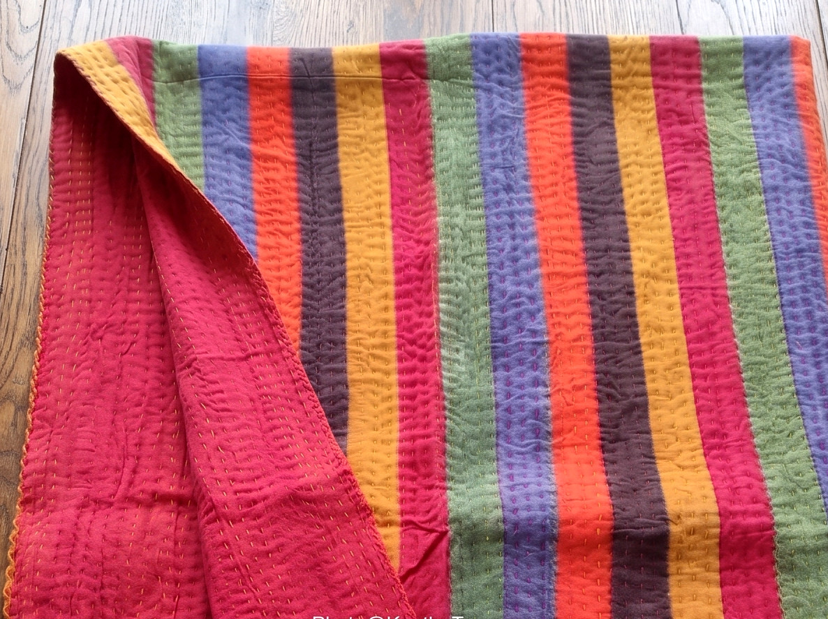 Multi-Color Striped Patchwork Cotton Blanket, Bedspread Hippie Vintage Blanket gallery