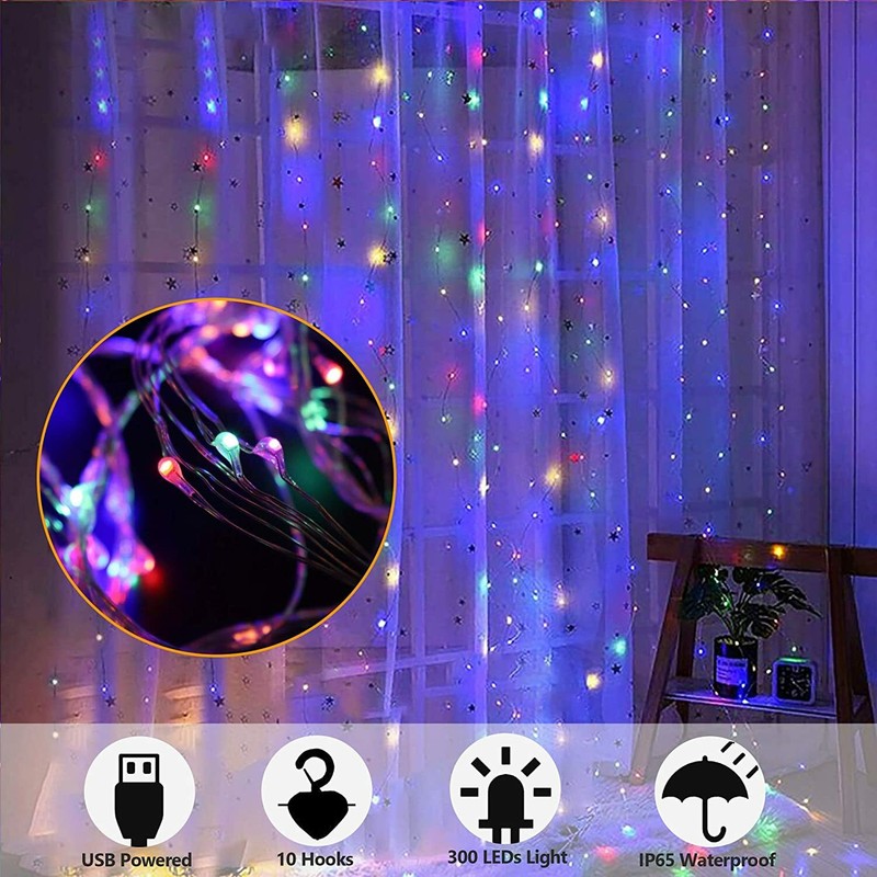 LED Curtain Fairy String Lights USB Window Hanging w/ Remote Home Xmas Decor gallery