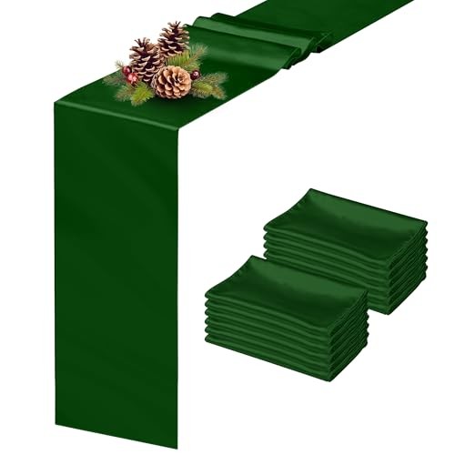 Pack Satin Table Runners 12 x 108 Inch, Reusable Heavy-Duty 4 Dark Green gallery
